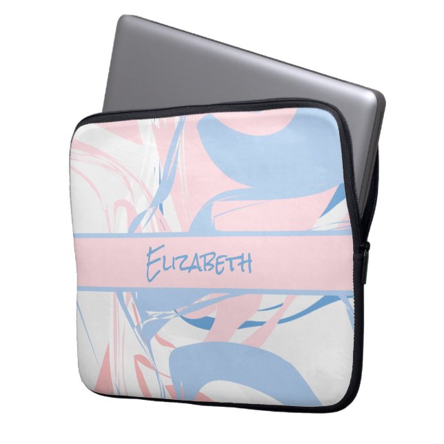 Monogram Blue White Pink Marble Swirl Laptopschutzhülle (Vorderseite Links)