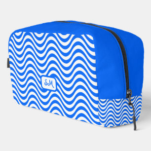 Monogram Blue White Wavy Stripes Psychedelic Waschbeutel