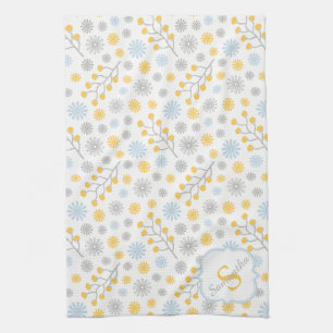 Monogram Blue Yellow & Gray Kitchen Towel 16x24 Handtuch