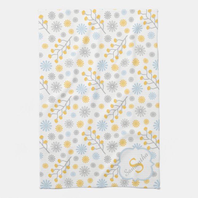 Monogram Blue Yellow & Gray Kitchen Towel 16x24 Handtuch (Vertikal)