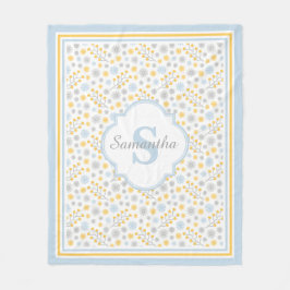 Monogram Blue Yellow & Gray Modern Fleece Blanket