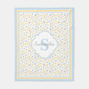 Monogram Blue Yellow & Gray Modern Fleece Blanket