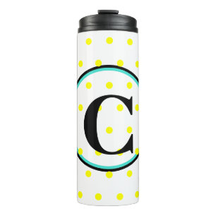 Monogram Blue Yellow Polka Dots Thermosbecher