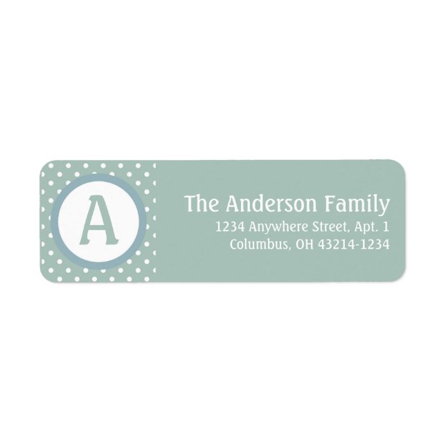 Monogram BlueGreen White Polka Dot Address Label (Vorne)