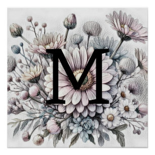 Monogram, blühend zeichnend Rosa-Gerbera-Molsen Poster
