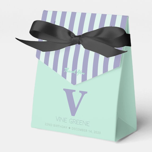Monogram Bluish Lila Stripes Green Fevor Box Geschenkschachtel (Vorderseite)