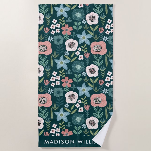 Monogram Blume Elegant Stylisches Strandtuch (Vorderseite)