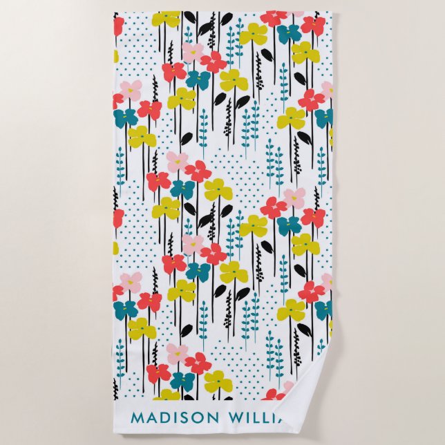 Monogram Blume Elegant Stylisches Strandtuch (Vorderseite)