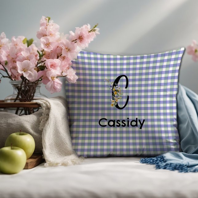 Monogram Blume Gingham Blue Kissen (Von Creator hochgeladen)