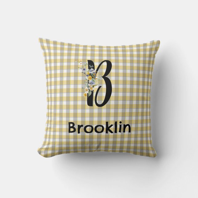 Monogram Blume Gingham-Graumuster Kissen (Vorderseite)