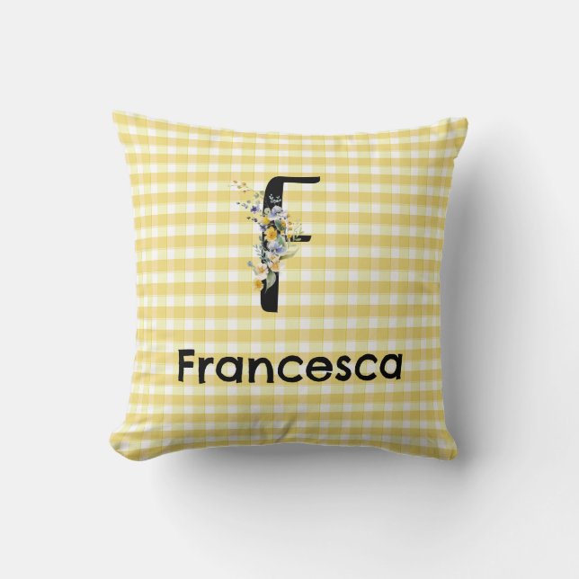 Monogram-Blume-Gingham-Muster Kissen (Vorderseite)