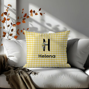 Monogram-Blume-Gingham-Muster Kissen