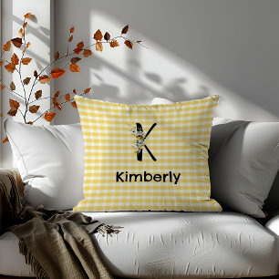Monogram-Blume-Gingham-Muster Kissen