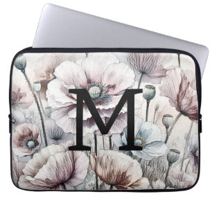 Monogram, blumenzeichnend, rosa pastellfarbene Moh Laptopschutzhülle