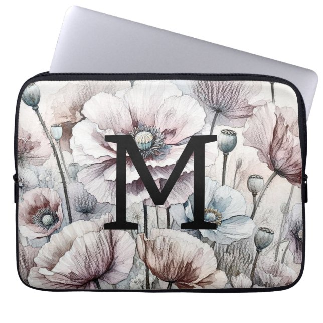 Monogram, blumenzeichnend, rosa pastellfarbene Moh Laptopschutzhülle (Vorderseite)