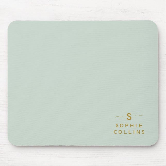 Monogram Blush Acqua Gold Minimalistischer Elegant Mousepad (Vorne)