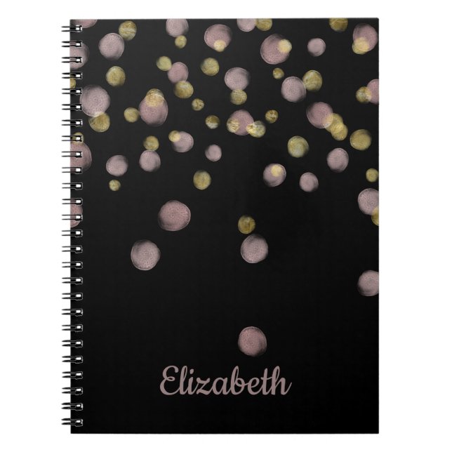 Monogram Blush and Gold Overlay auf schwarz Notizblock (Vorderseite)