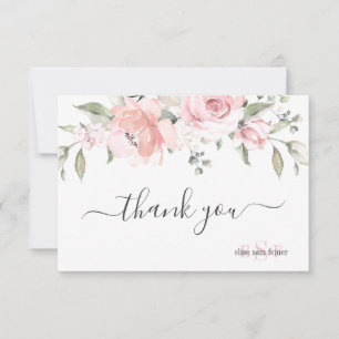 Monogram Blush Dusty Rose Aquarellfarben Blume Dankeskarte