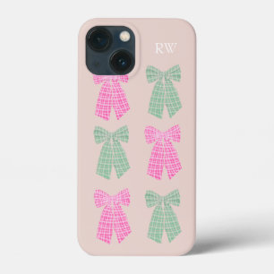 Monogram Blush Gingham Coquette Bow Muster Case-Mate iPhone Hülle