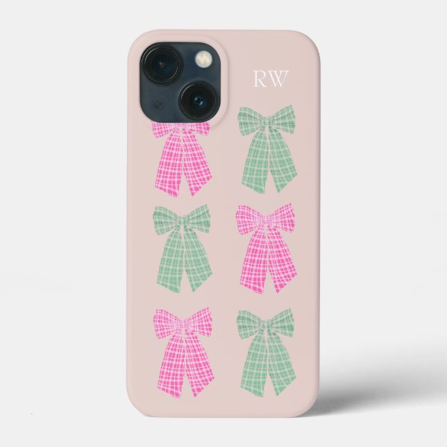 Monogram Blush Gingham Coquette Bow Muster Case-Mate iPhone Hülle (Rückseite)