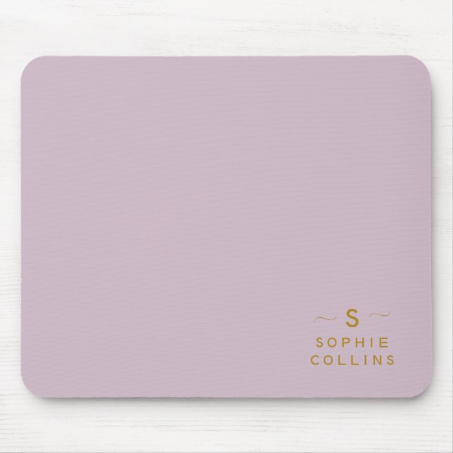 Monogram Blush Lavande Gold Minimalistischer Name Mousepad (Vorne)
