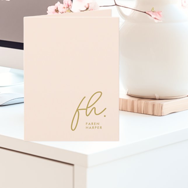 Monogram Blush Modernes Chic Gold Script Social Dankeskarte (Von Creator hochgeladen)