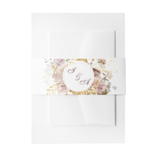 Monogram Blush Peony & Gold Burgundy Bloral Einladungsbanderole