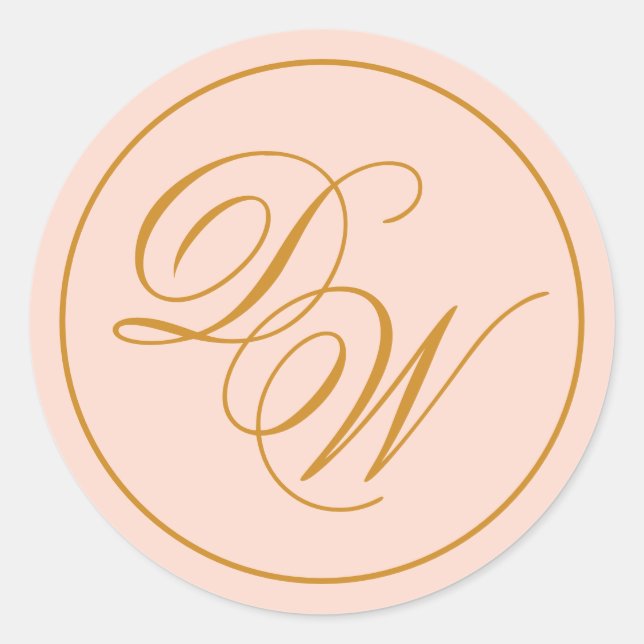 Monogram Blush Pink 2 Initialen Goldene Kalligrafi Runder Aufkleber (Vorderseite)