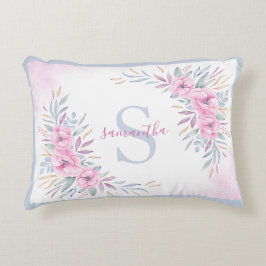 Monogram Blush Pink Blume Aquarell Elegant Dekokissen