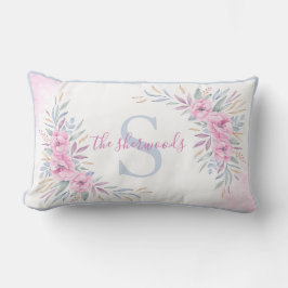 Monogram Blush Pink Blume Aquarell Elegant Lendenkissen
