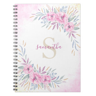 Monogram Blush Pink Blume Aquarell Elegant Notizblock