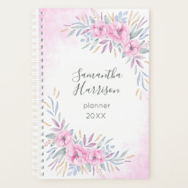Monogram Blush Pink Blume Aquarell Elegant Planer