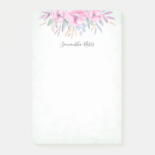 Monogram Blush Pink Blume Aquarell Elegant Post-it Klebezettel