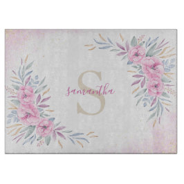 Monogram Blush Pink Blume Aquarell Elegant Schneidebrett