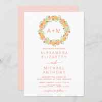 Monogram Blush Pink Citrus Floral Wedding