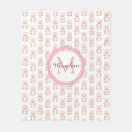 Monogram Blush Pink Floral Pattern Fleecedecke