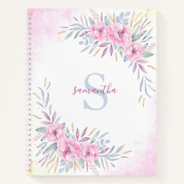 Monogram Blush Pink Floral Watercolor Elegant Notizbuch