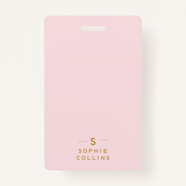 Monogram Blush Pink Gold Minimalistischer Elegante Ausweis (Vorderseite)