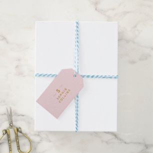 Monogram Blush Pink Gold Minimalistischer Elegante Geschenkanhänger