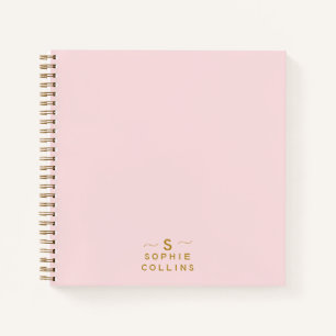 Monogram Blush Pink Gold Minimalistischer Elegante Notizbuch