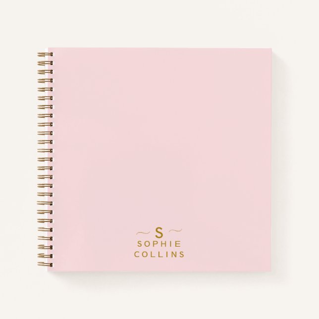 Monogram Blush Pink Gold Minimalistischer Elegante Notizbuch (Vorderseite)
