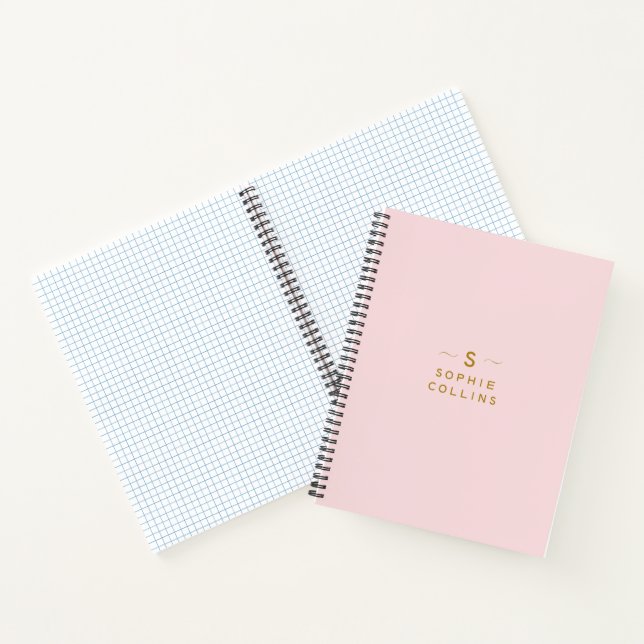 Monogram Blush Pink Gold Minimalistischer Elegante Notizbuch (Innenseite)