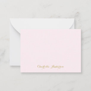 Monogram Blush Pink Gold Modern Minimalistisch Mitteilungskarte