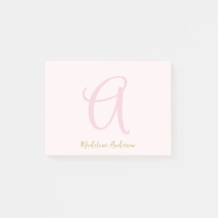 Monogram Blush Pink Gold Modern Minimalistisch Post-it Klebezettel