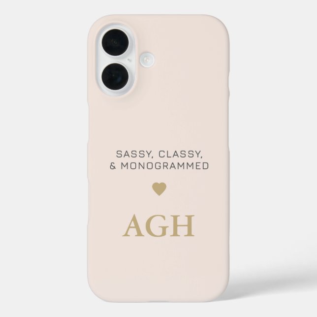 Monogram Blush Pink Gray Typografy Gold Heart Case-Mate iPhone Hülle (Rückseite)