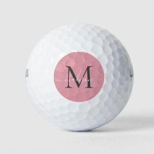 Monogram Blush Pink Grey Feminine Girl Script Golfball