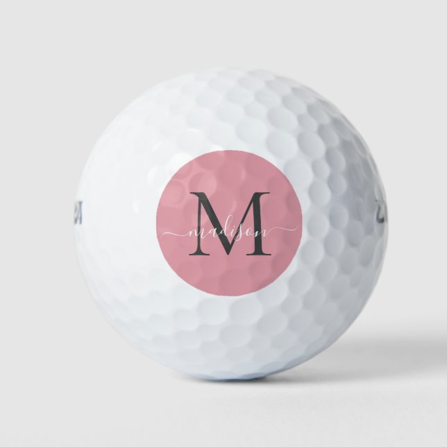 Monogram Blush Pink Grey Feminine Girl Script Golfball (Vorderseite)