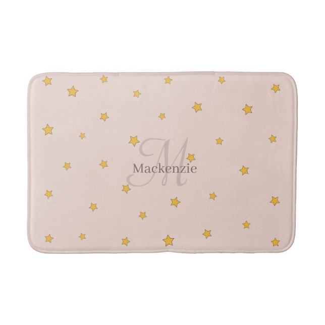 Monogram Blush Pink Lucky Stars Bath Mat Badematte (Vorderseite)