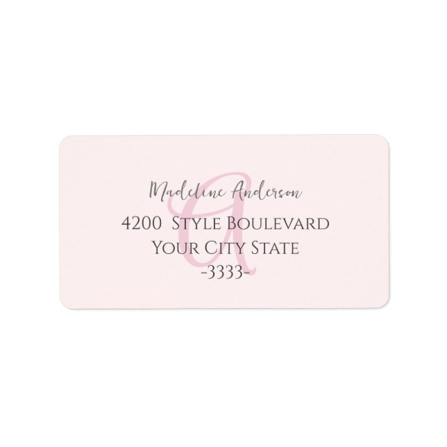 Monogram Blush Pink Moderne Minimalistische Femini Adressaufkleber (Vorne)