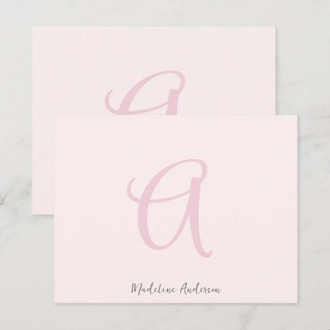 Monogram Blush Pink Moderne Minimalistische Femini Dankeskarte (Vorne/Hinten)